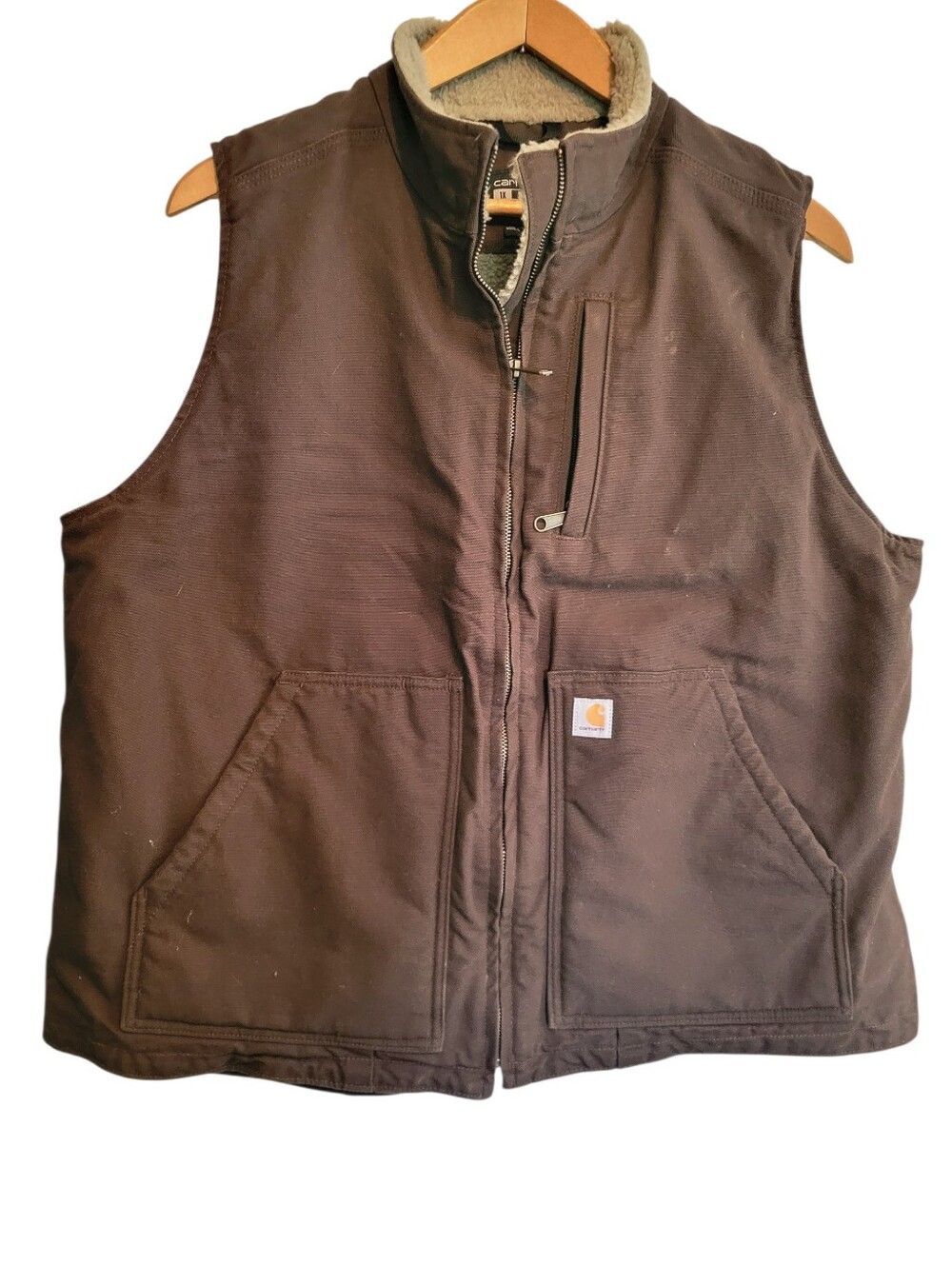 Carhartt Men's Washed Duck Sherpa-Lined Mock-Neck Vest Dark Brown Size 1X